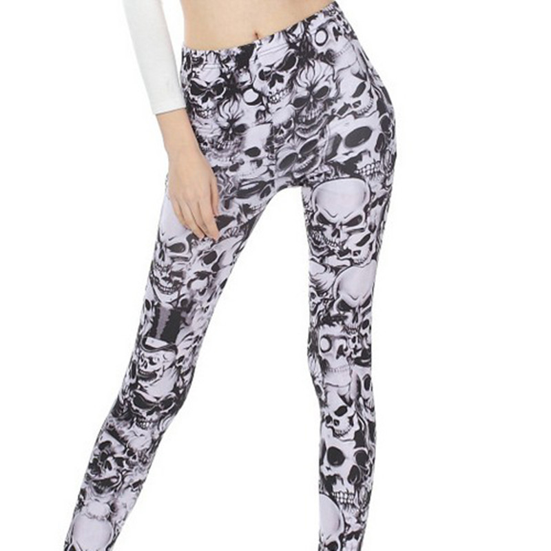 

Wholesale- Fashion Women Leggings Punk Skull Printed Leggings For Women New Arrival Stretched Women Pants, As photo