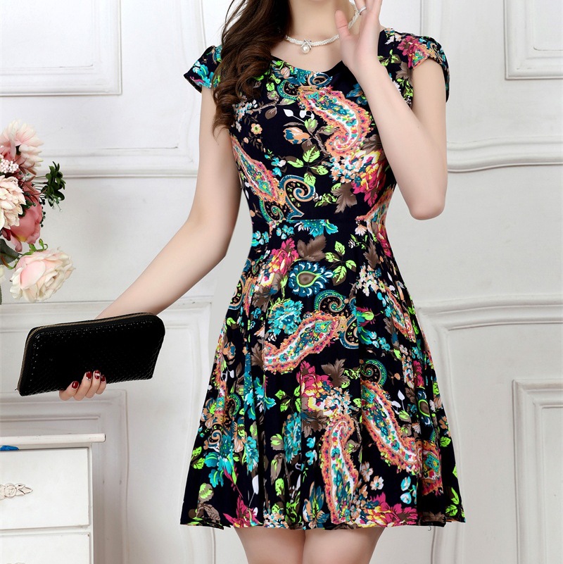 

Summer Skirt Large Size Dress Short Sleeves Women Floral Print Dresses A Line Casual  XL 2XL 3XL 4XL 2017 New Fashion, 40
