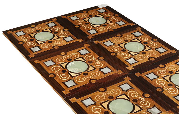 Jade Marble decoration kosso wood flooring balck rosewood parquet tile medallion inlay art woodworking carpet luxurious villa home interior-image-405651339