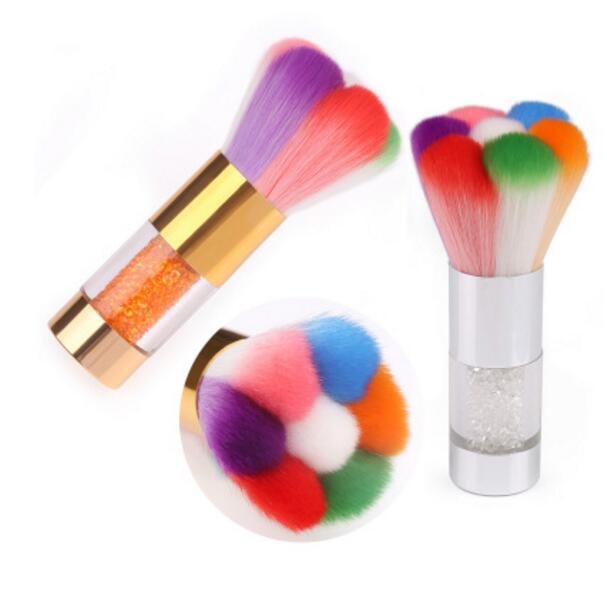D163 New Arrival Manicure Cleaning Dust Brush Mix Color Rhinestone With Metal Handle Eco-Friendly Petaloid Nail Brush-image-403893398