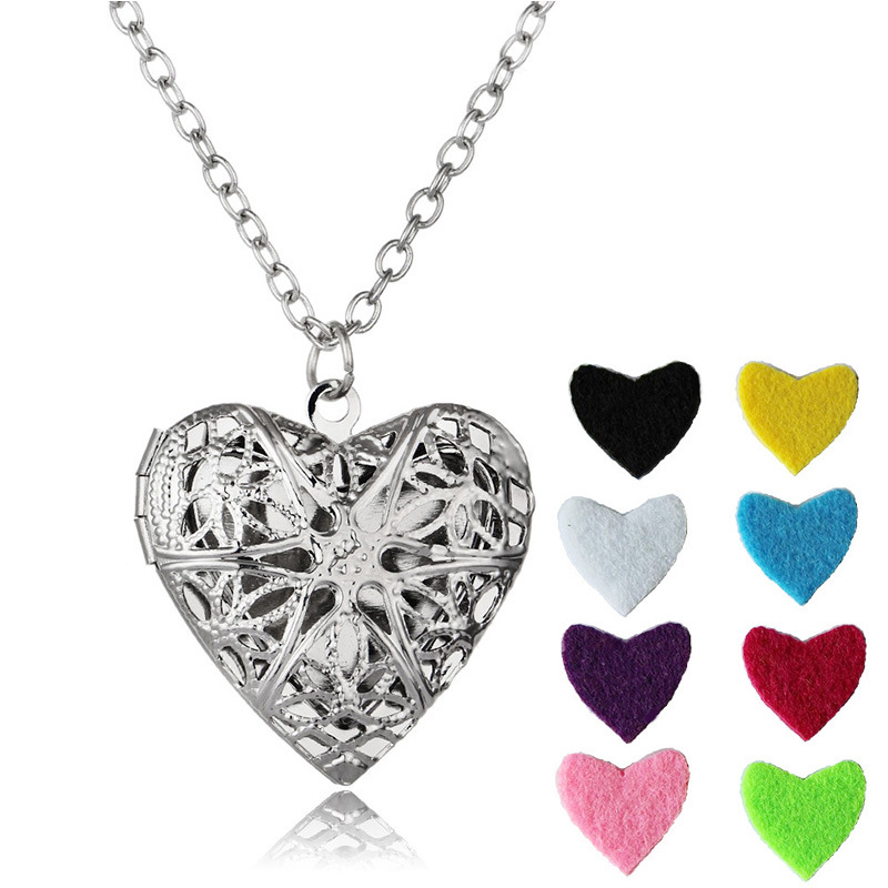 

Open heart Stainless Steel Heart Locket Essential DIY Oil Diffuser Necklace Perfume Aromatherapy Pendant Necklace With 8 Pads LN010