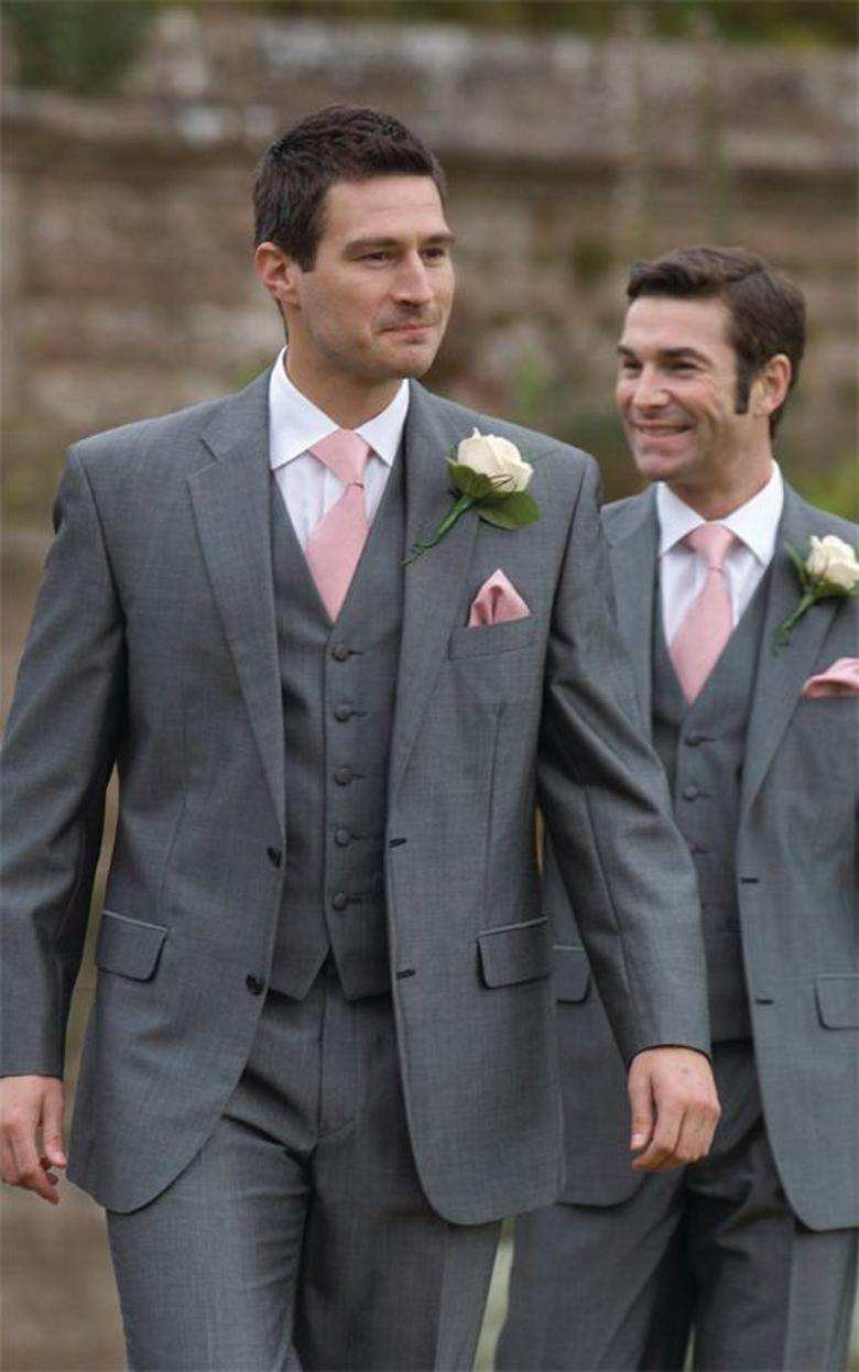 

New Design Two Buttons Grey Groom Tuxedos Groomsmen Best Man Suits Mens Wedding Blazer Suits (Jacket+Pants+Vest+Tie) NO:560, Same as image
