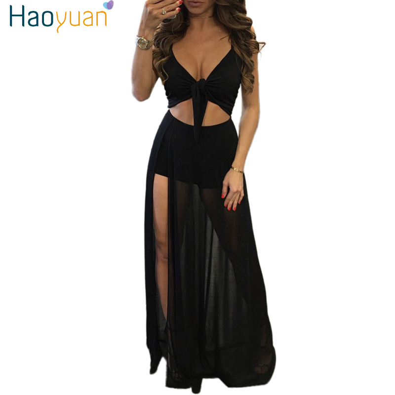 

HAOYUAN Womens Summer Maxi Dresses Long Ladies Boho Sexy Bohemian Dress Backless Off Shoulder Spaghetti Strap Mesh Beach Dress q1110, Black