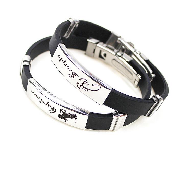 

Fashion Jewelry 12 Constellation Zodiac Signs Letter Bracelet, Stainless Steel and silica gel Material, Aries/Taurus/Gemini, Free Shipping, Golden;silver