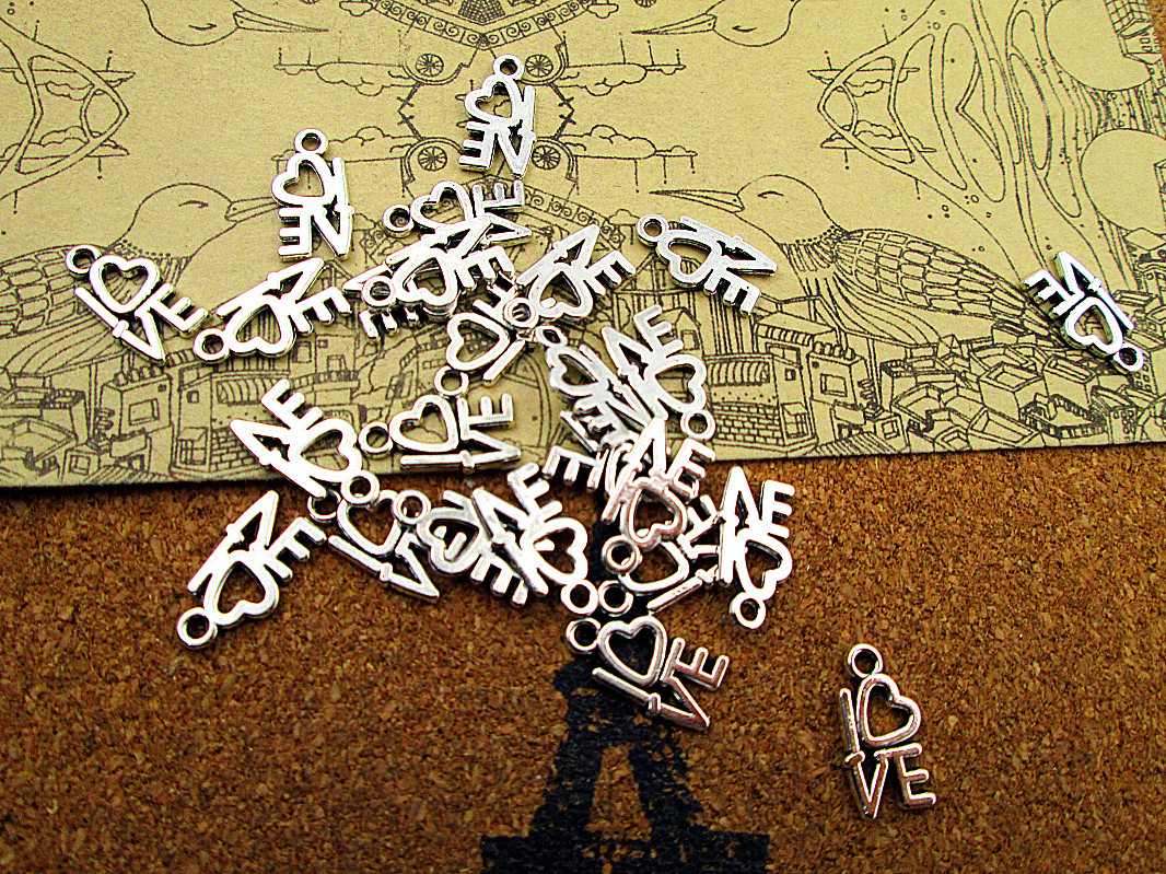 

240pcs 10mm Tibetan Silver tiny word love heart Charms Pendants Wholesale