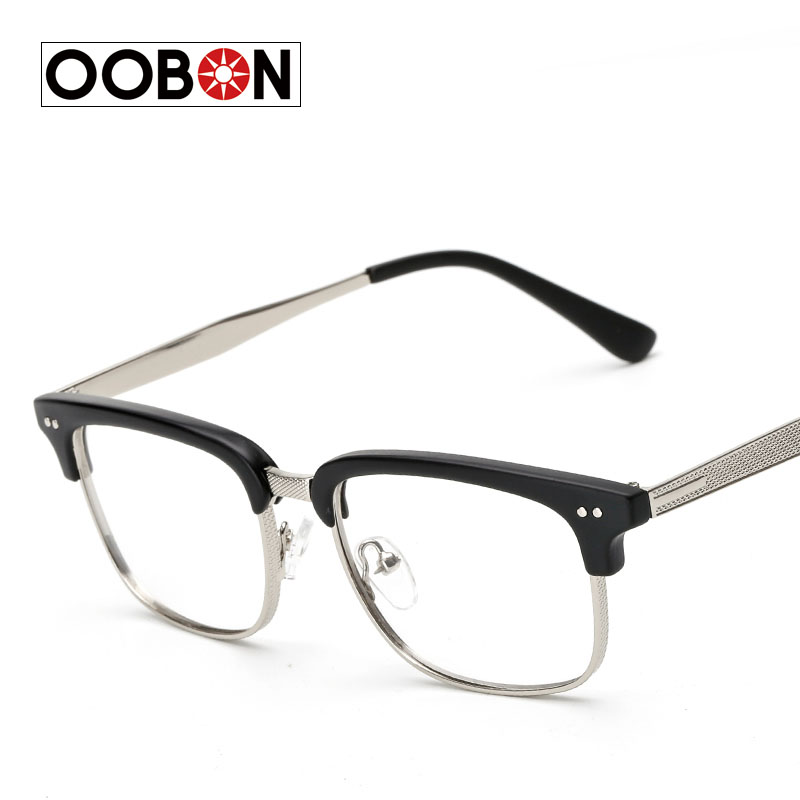 Vente en gros-OOBON 2017 Demi-Cadre Lunettes Vintage Lunettes Cadres pour Femmes Marque Mode Unisexe Lunettes de vue Cadres pour Hommes Plaine de