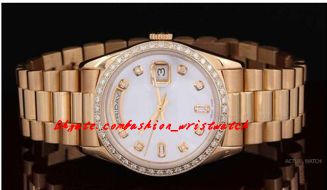 

Luxury Watches Fashion Watches 18K Yellow Gold 18238 With MOP Diamond Dial Automatic Mechanical Brand Mens Watch Men's Watches, White