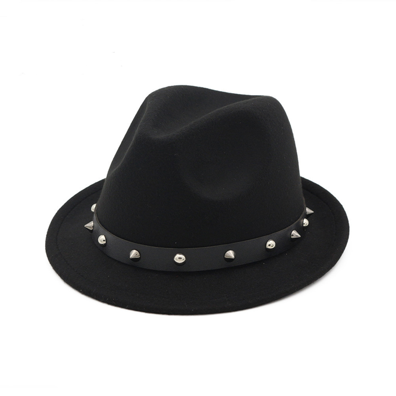

British Style Unisex Wool Felt Jazz Cap Fashion Fedora Hats with Rivet Men Women Autumn Winter Hats for Men Women Gentleman Hat, Sapphire blue
