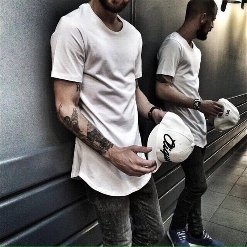 

7 colors Mens big and tall Clothing designer citi trends Clothes T shirt homme Curved hem Tee plain white Extended T shirt, Pink