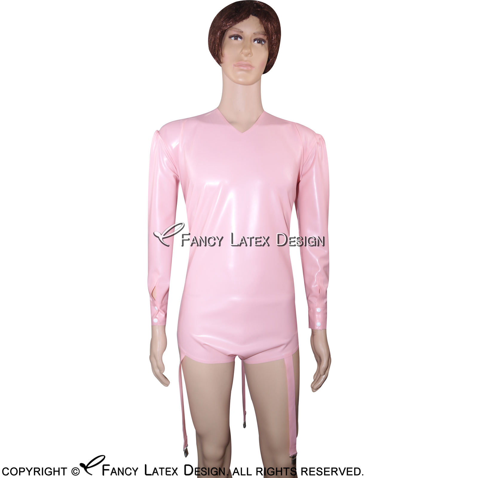 Baby Pink Sexy Latex Leotard Rubber Swimsuit Body Suit Rompers Jumpsuit Catsuit Zipper At Back 0029-image-403766548