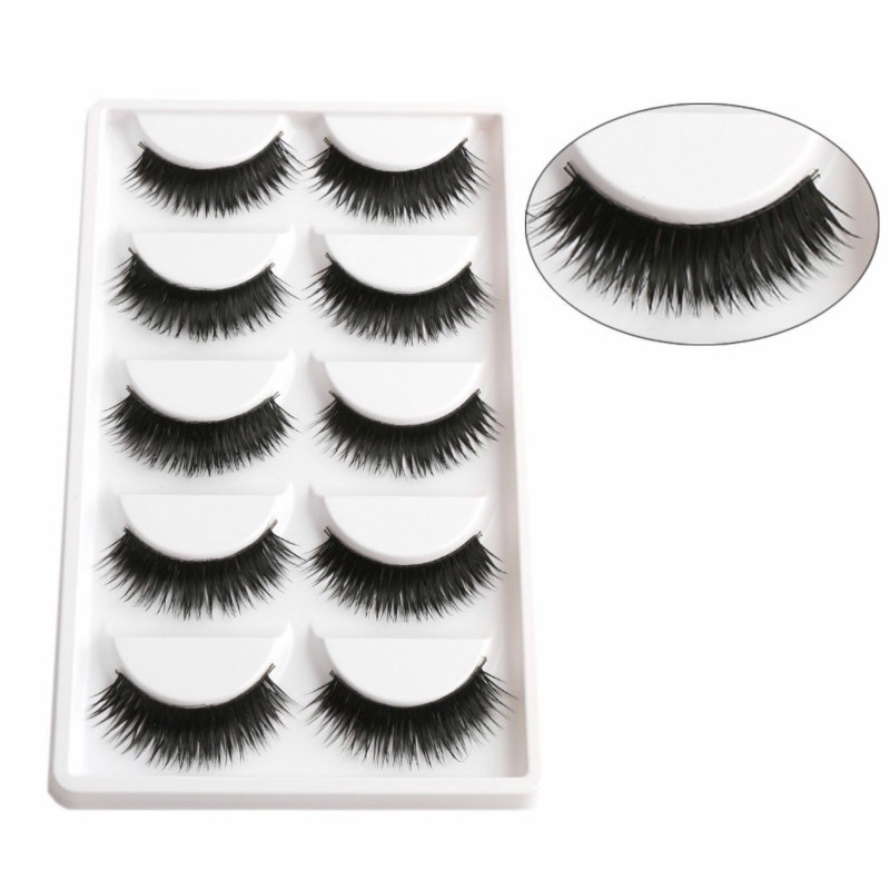 

1 Box 5 Pairs Thick Black False Eyelashes Makeup Tips Natural Smoky Makeup Long Fake Eye Lashes