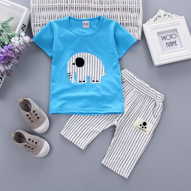 

2PCS Kids Clothing Sets Toddler Baby Boys Outfit Clothes Elephant Top Shirt+Pants Shorts Clothes Set, Blue