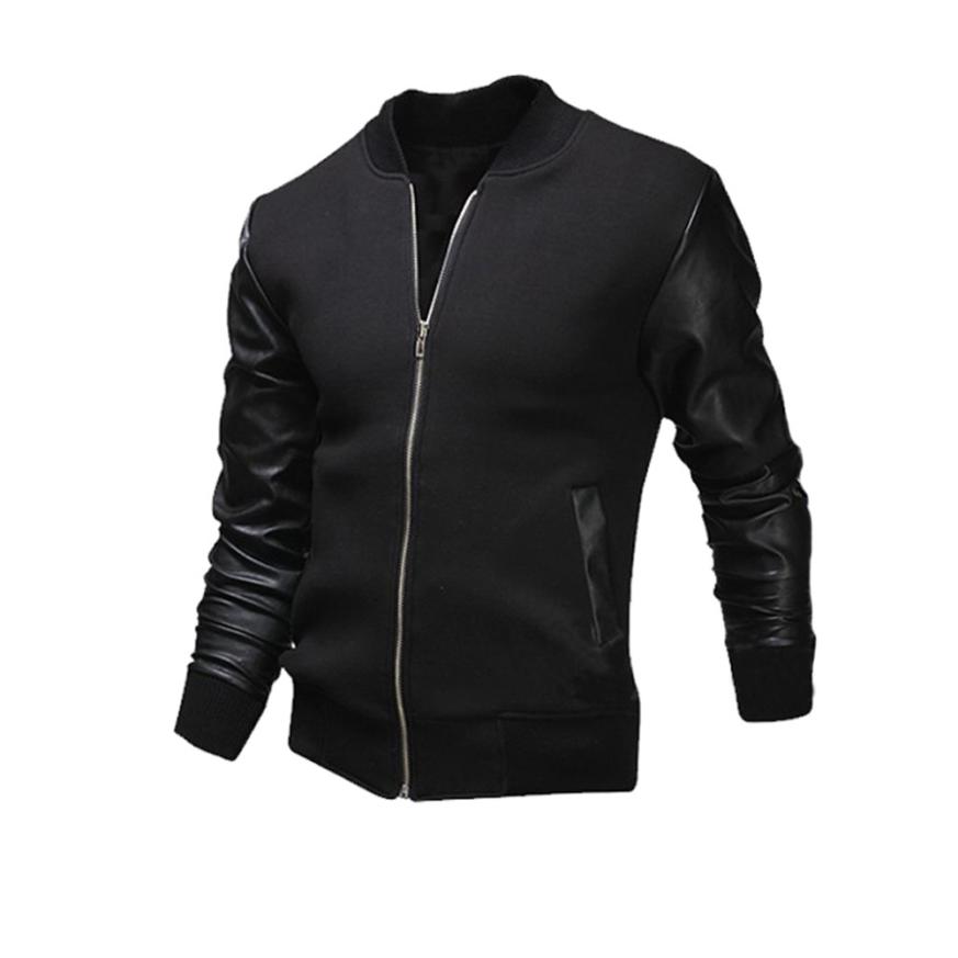 

Men's Jackets Wholesale- 2021 Spring Jacket Slim Stand Collar Casual Mens Tops Zipper Pu Leather Coat Men Rib Sleeve Outwear De8, Black