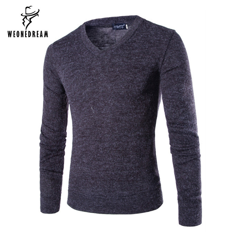 Wholesale- 2017 men pullover Men's SweatersThin Solid Fashion Brand V-neck Slim Fit Long Sleeves Knitted Men Loose Sweaters Pullovers M~XXL