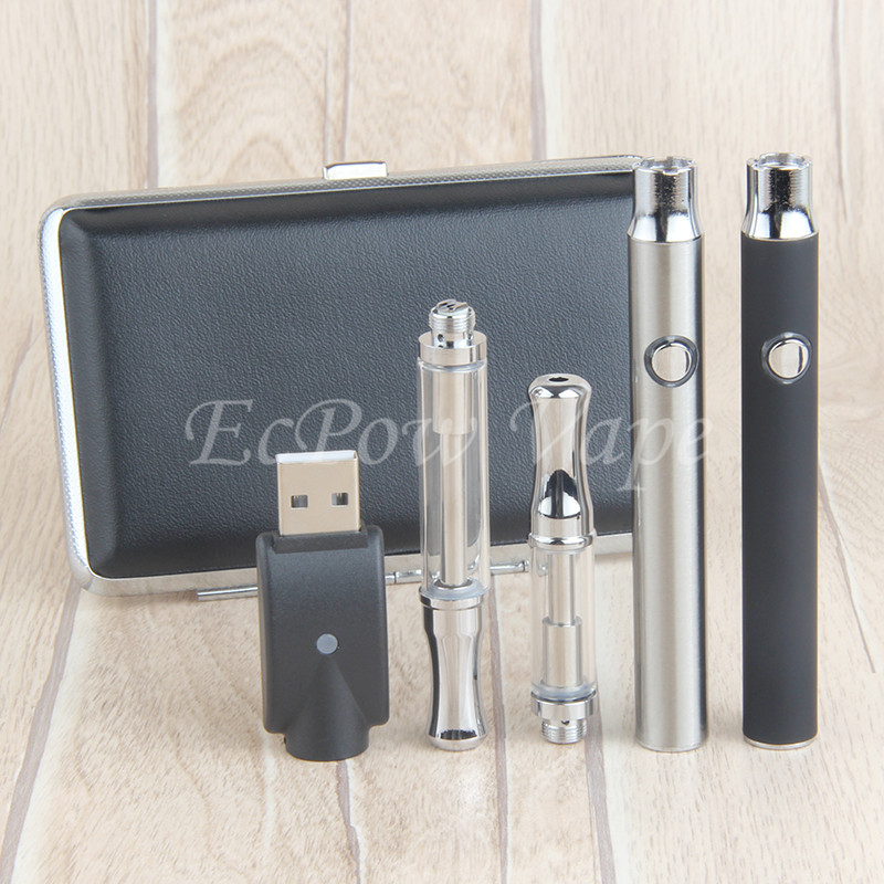 

510 Ecigs Preheating Oil Vape Pen .5ml 1ml cartridge ceramic wickless CE3 510 glass atomizer lo button variable voltage preheate Leather Box, Mixed
