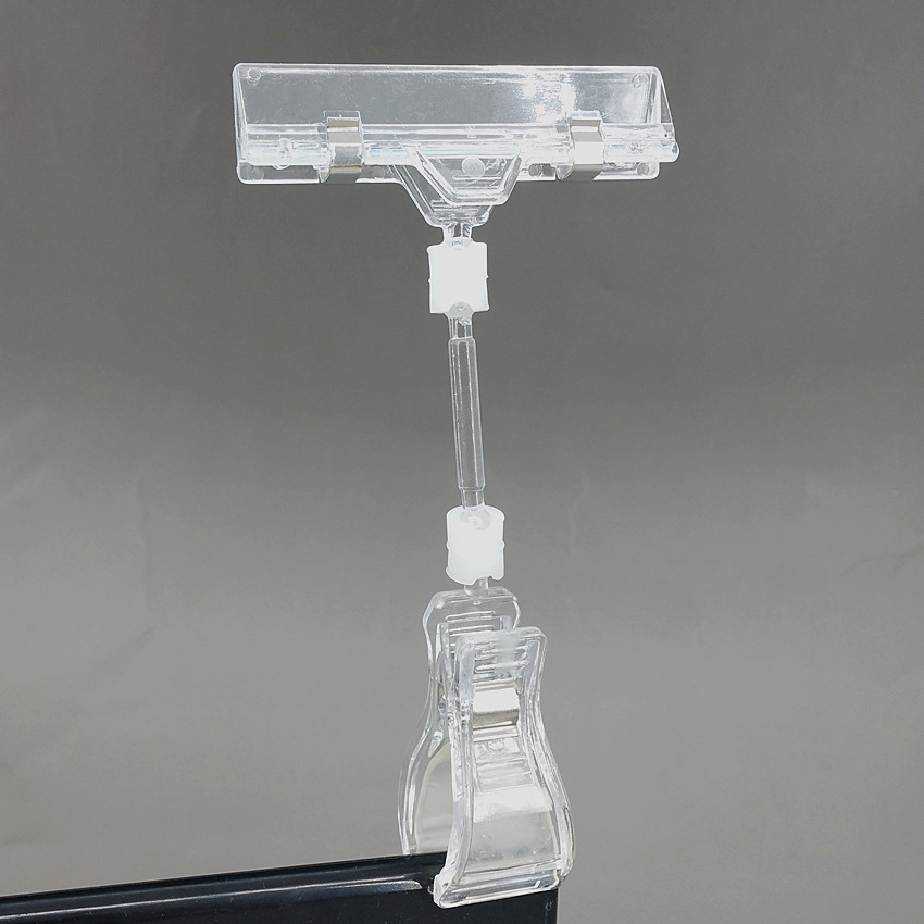 

High Quality Clear POP Plastic Extention L 50or100mm Rotatable Sign Memo Card Paper Display Holder Clip By Rubber Lining In Retail 20pcs