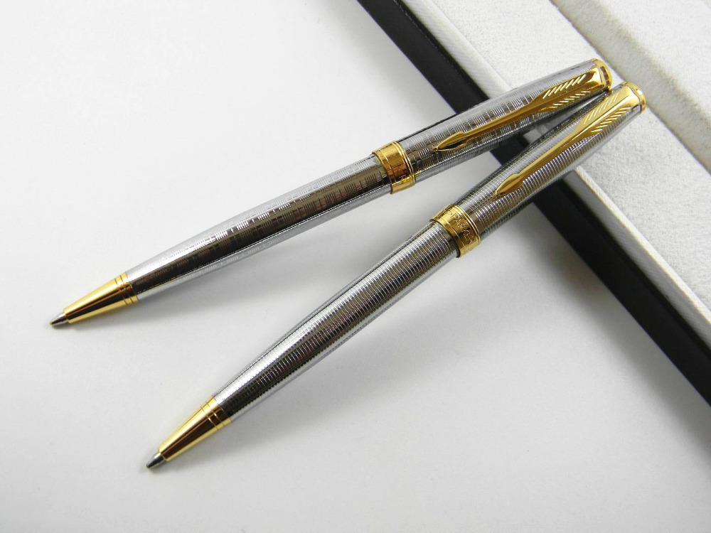 3pc metal Writing Parker Sonnet Stainless Ballpoint Pen +3 Ballpoint Pen Refill