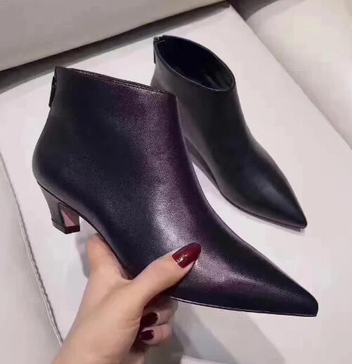 

New Fashion Women's high heel shoes genuine leather Comfortable Short boots Woman booties Shoes Top Quality, Black