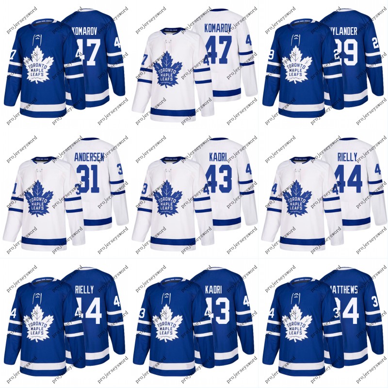

Toronto Maple Leafs Jersey 43 Nazem Kadri 29 William Nylander 44 Morgan Rielly 47 Leo Komarov Custom Hockey Jerseys White Blue S-3XL, 43 blue