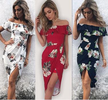 

Summer Women bohemian beach Dress Boho Sexy Off Shoulder Floral Print Long Maxi Party Beach Sundress Long Maxi Dress vestidos femininos new, White