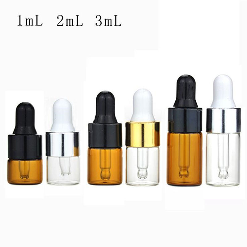 

1/2/3ml Mini Glass Dropper Bottle,Transparent Bottle with gold and silver lid Empty glass dropper bottle for perfume F20172170