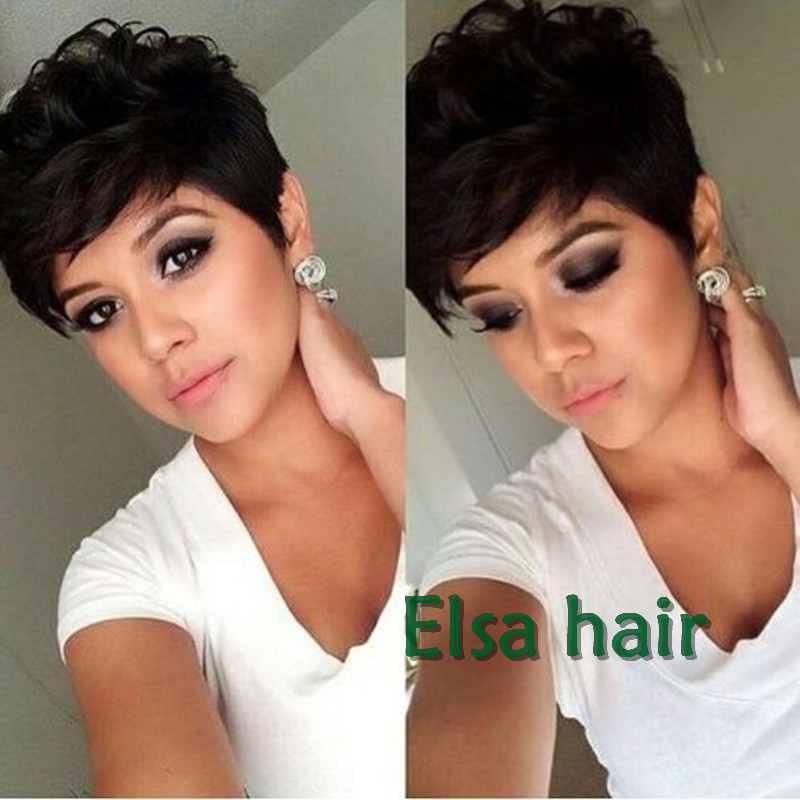 

Natural 1B Rihanna Chic Pixie Cut Short human hair Wigs Hairstyle Brazilian Virgin Remy None lace Wig for Black Women, Natural black