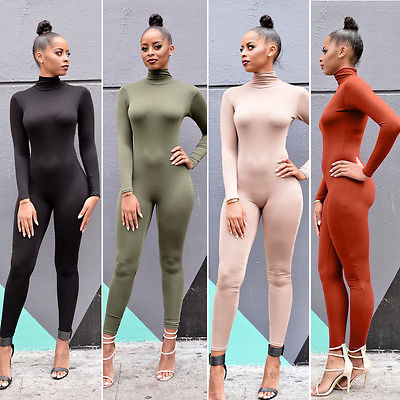 

Wholesale- Womens Long Sleeve Bodysuit Bodycon Cotton Jumpsuit Playsuit Romper Bodysuits Casual, Black