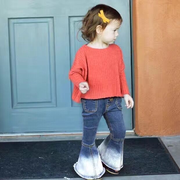 2017 Spring Girls Denim Pants Blue Toddler Girl Jeans Soft Kids Flares Children Summer Trousers Infant Kids Bell-bottomed Pants