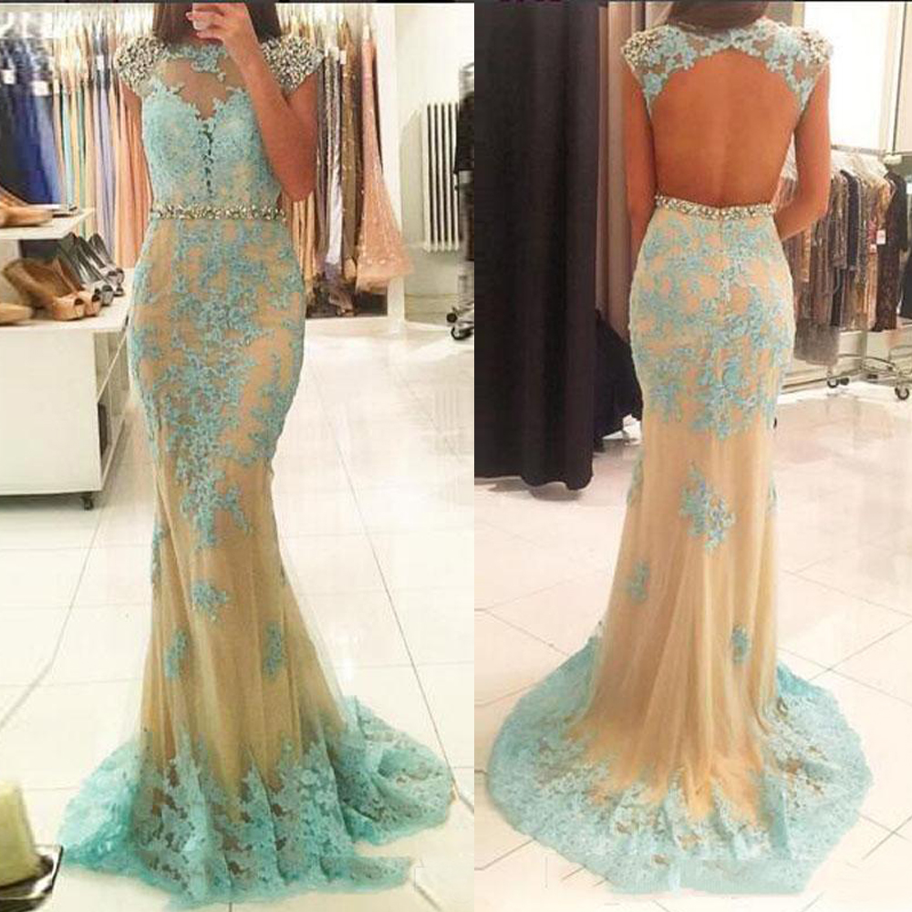 

Scoop Neck Applique Blue Evening Gown Long Prom Dress Open Back Evening Dress Crystal Vestido Longo Mermaid Party Gowns Robe De Soiree, Fuchsia