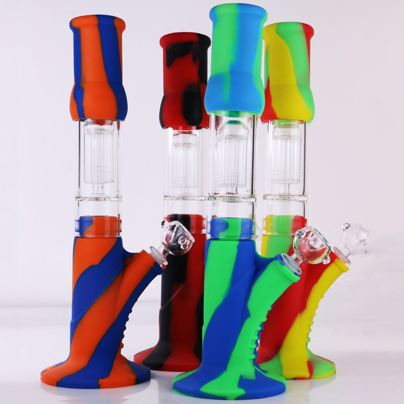 

Hookahs New Arrival Silicone Bong 14" glass 8 arms percolator pipes silico ne bongs water pipe