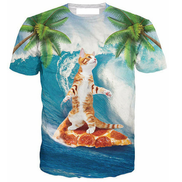 

Wholesale- New Spring Summer T-Shirt 3d Print T Shirt Cat on Pizza Fashion Clothing Tees Chemise Camisas For Unisex Women Men, As picture