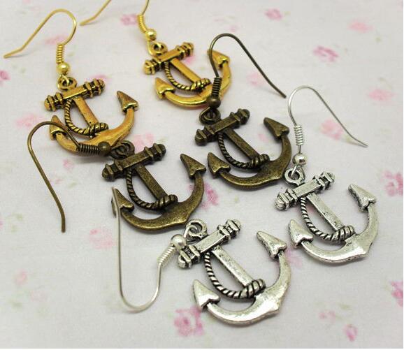 Funky Vintage Anchor Dangle Lustre Boucles d'oreilles Boucles d'oreilles Rétro Métal Nautical Sailor Robe De Bijoux Cadeau 12pcs (6Pairs)