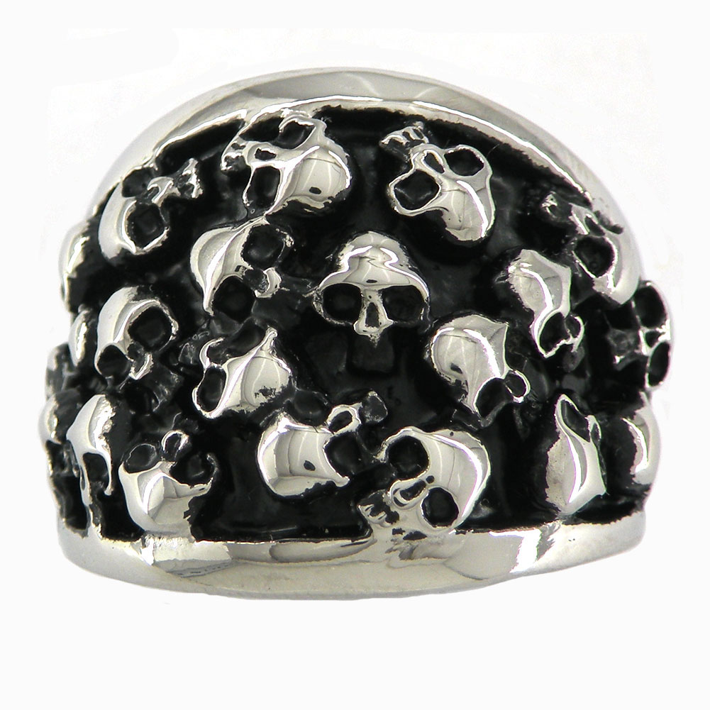 

FANSSTEEL STAINLESS STEEL punk vintage mens or womens JEWELRY MULTI SKULL SIGNET RING MEDALLION RING BIKER RING 10W15