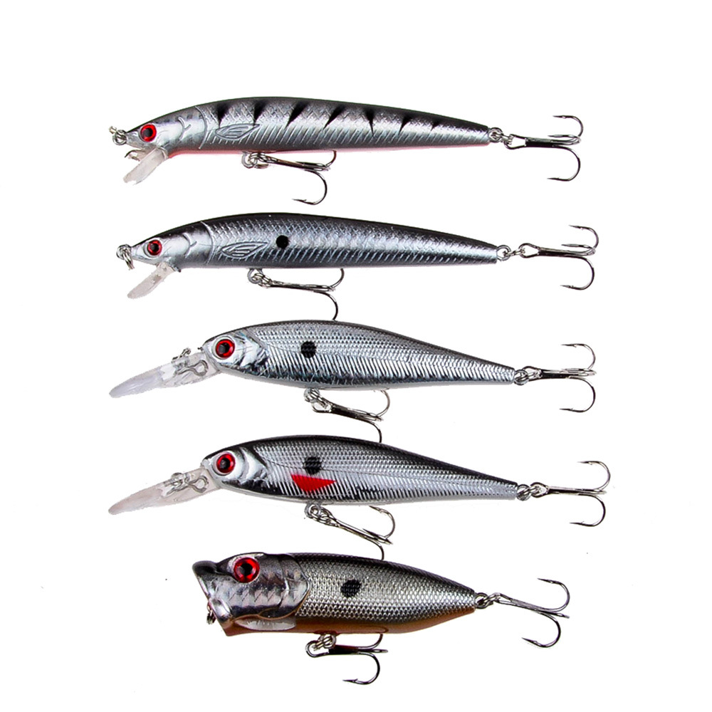 

Silver Colors Painted Laser bait set 3D Eyes Freshwater Fishing Kit Minnow VIB Popper Rattlin Crank Pencil Artificial lure