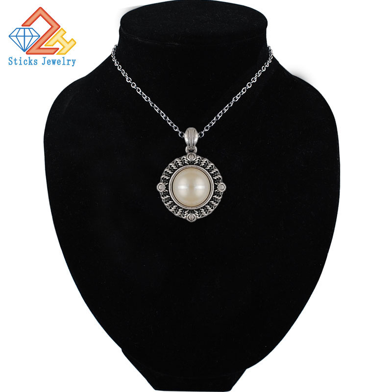 

1piece / lot) Pendant Round Pearls Ancient Silver Necklace