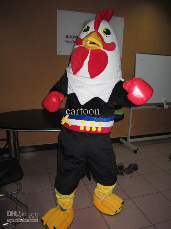 

high quality Real Pictures Deluxe Boxing cock chicken mascot costume Adult Size factory direct free shipping, White