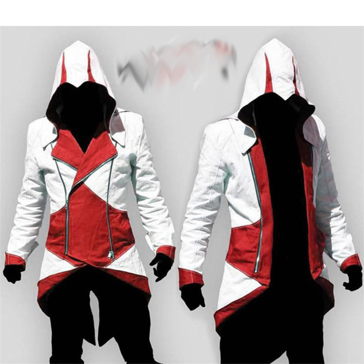 

New Hot Wholesale Assassins Creed 3 Cosplay Overcoat 12 Colors Fashion Assassin's Creed Cool Men Tops Slim Connor Jacket, Black