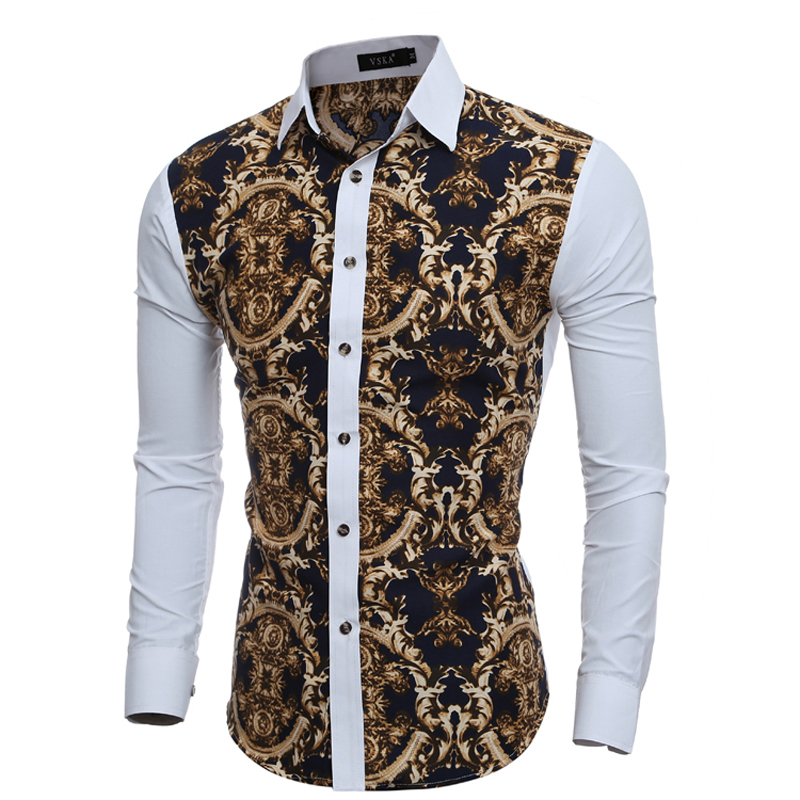 

Wholesale- Men Long Sleeve Shirt Male High Quality Tops Shirt Fashion Mens Dress Shirts Slim Hawaiian Large Size XXL, Picture color