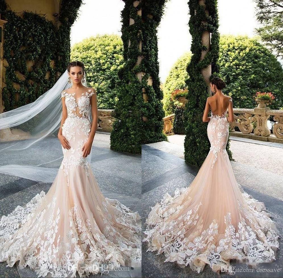 

Wedding Dresses 2023 Mermaid Sexy Sheer Neck Cap Sleeve Lace Appliques Bodicese Sweep Train Bridal Gowns Vestios De Novia, Gold