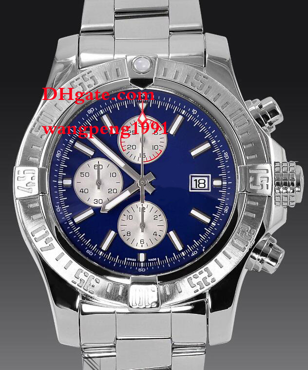 

men 48mm Watches Beautiful blue dial Stainless steel bracelet A13370 lVK Quartzl Chronograph Working Mens Watch Wristwatches