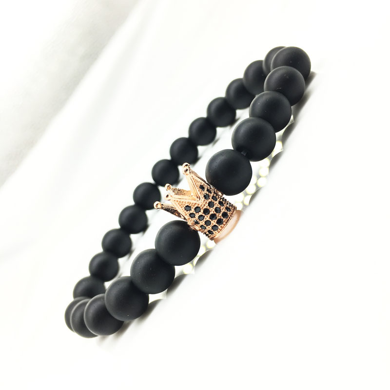 

Wholesale New Stone Beaded Micro Inlay Black CZ Beads Crown Mens Women Yoga Bracelets Jewelry free shipping