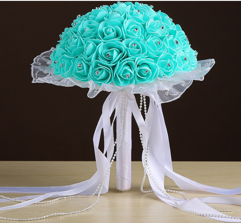 

Bride Wedding Bouquet Lace Foam Hand Holding A Bubble Simulation Flower Roses Bouquet Multicolor Wedding 2019