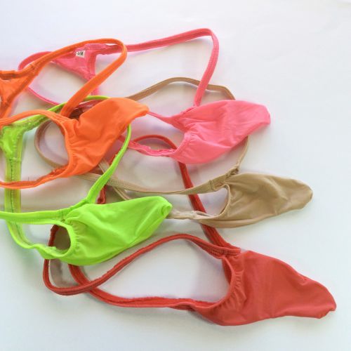 

Mens Fashion Thong Bulge Pouch T-back with small sleeve G4042 stretchy soft silky semi C thru