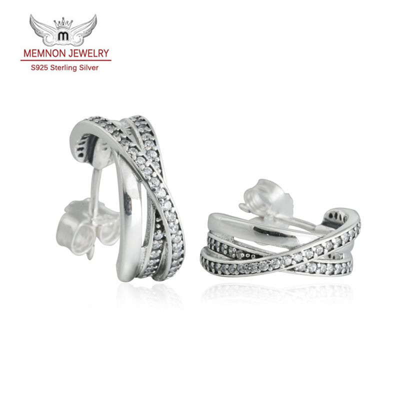 Memnon Jewelry Entwined Hoop Stud Earrings For Women 925 Sterling Silver Galaxy Earrings With Clear CZ 2016 Winter Christmas Gift ER059