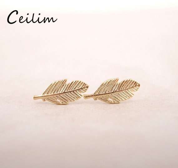 

Small cute leaf charms studs earring for women girls unique design alloy silver & gold & rose gold plating hollow out studs fashion earrings