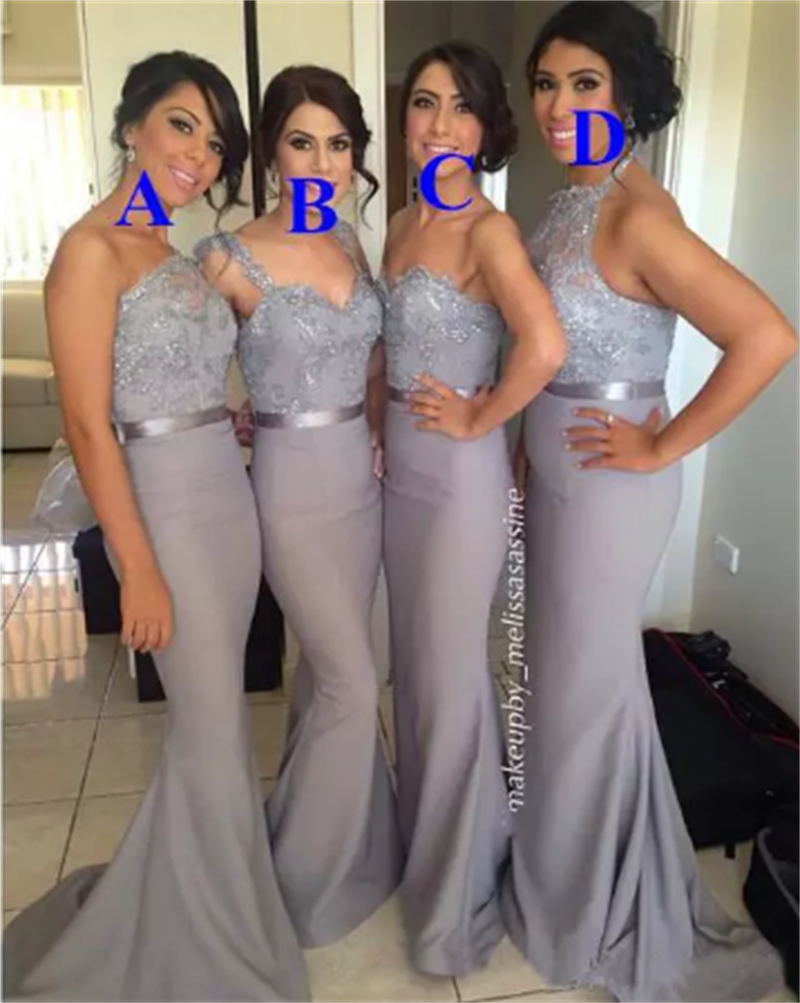 

Grey Long Mermaid Bridesmaid Dresses Chiffon Lace Beaded Sexy Formal Bridesmaids Dress for Weddings Guest Gowns Buttons Back