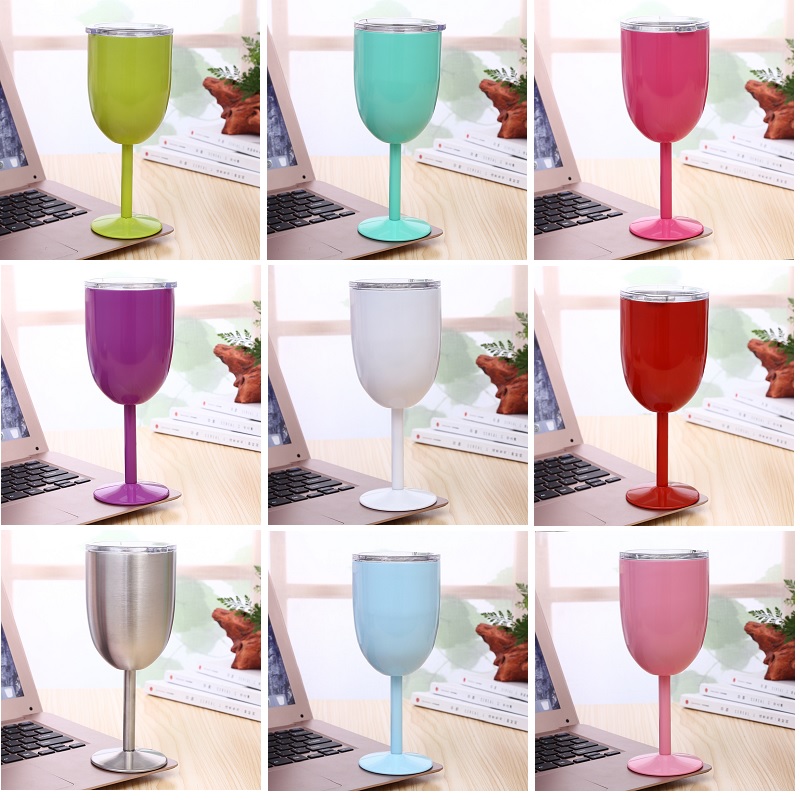 

10oz Goblet Stem Wine egg cups wine glasses Vacuum Insulated mug Stainless Steel with lid egg shape mug cup 9 color, 9 colors as picture