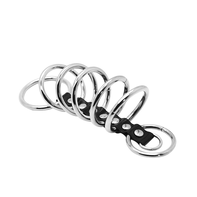 RomeoNight Stainless Steel + Leather Time Delay Rings ( 7 Rings Set ), Male Sex Toys Penis Cock Rings, Erotic Sex Products q1106