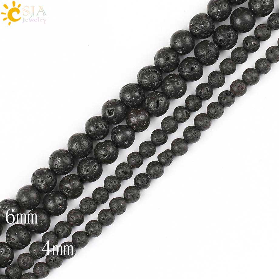 

CSJA 6 mm Round Ball Matte Black Lava Rock Natural Stone Loose Beads Volcanics Jewelry Material Necklaces Bracelets for Men & Women E193 B