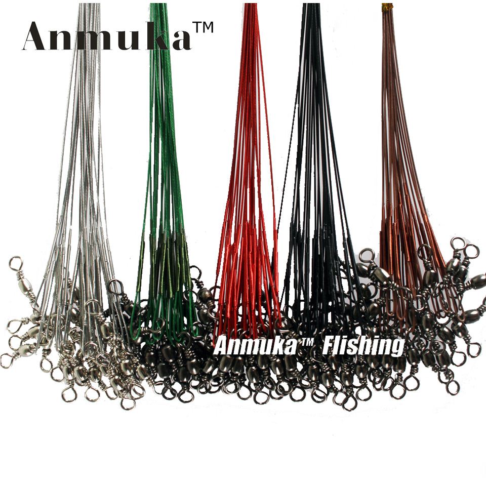 

q0205 Anmuka 10Pcs Fly Fishing lead Line Connector Leader Wire lead line Assortment Sleeve and Stainless Steel Rolling Swivels 12-28cm